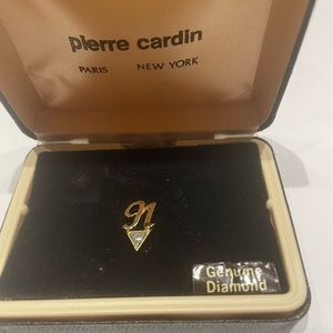 Pierre Cardin Initial Tie Tack Pin with Diamond Letter M Vintage NWT